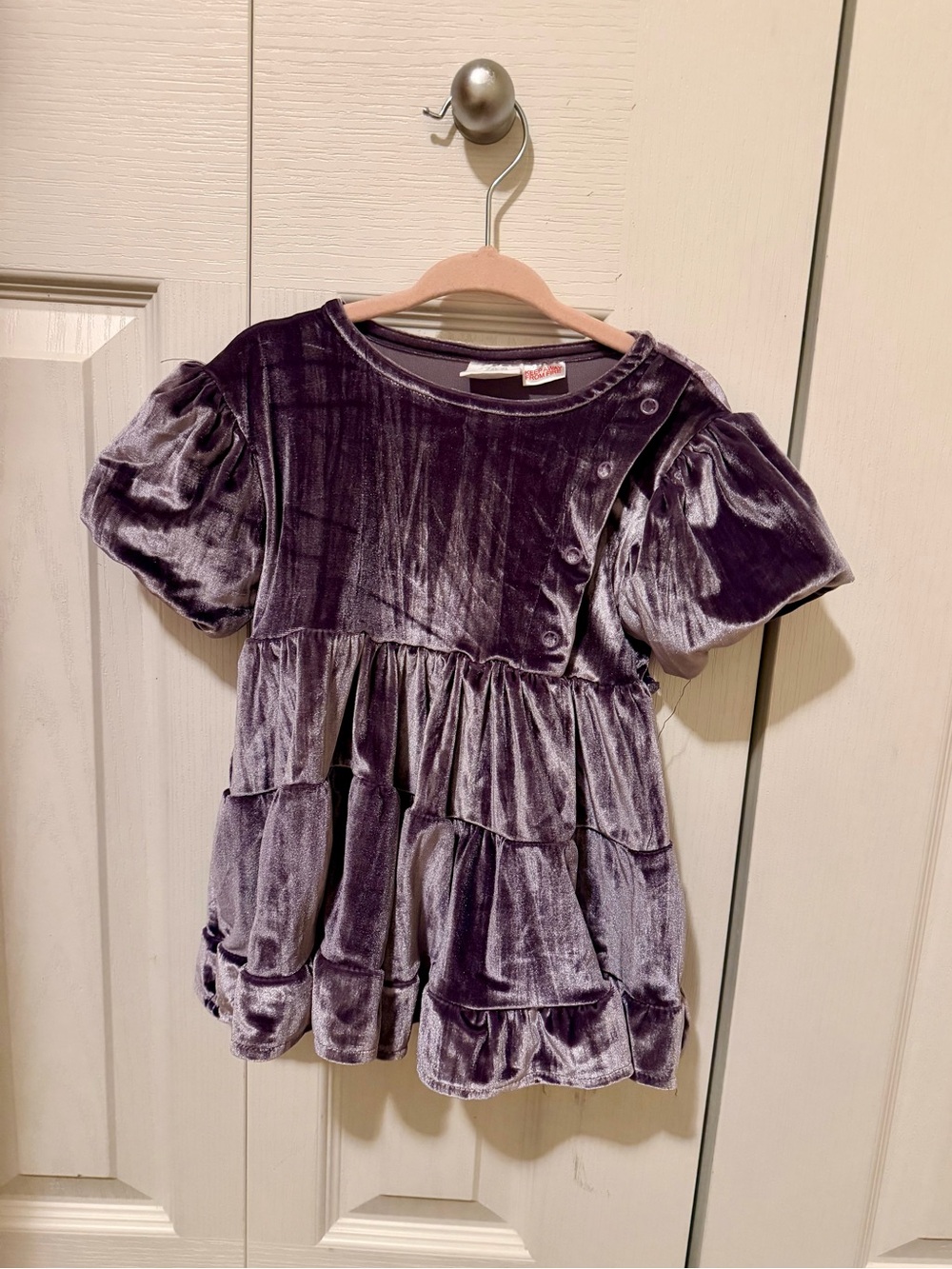 Zara Velvet Tiered Puff-Sleeve Top in Purple